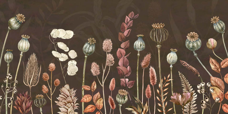 Brown Autumn Flowers Wall Mural